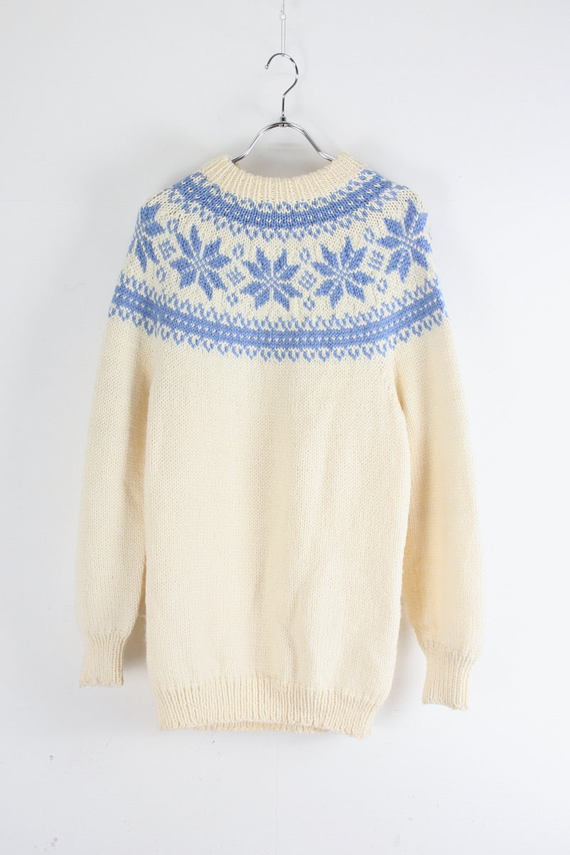 NORDIC WOOL SWEATER / WHITE/LIGHT BLUE [SIZE: M equivalent USED]