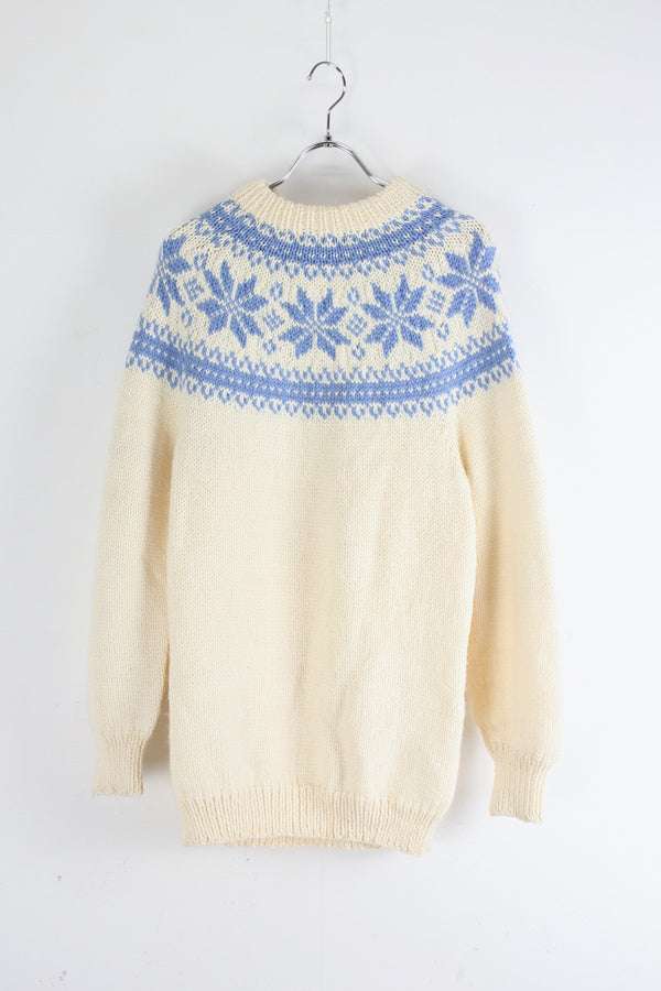 NORDIC WOOL SWEATER / WHITE/LIGHT BLUE [SIZE: M equivalent USED]