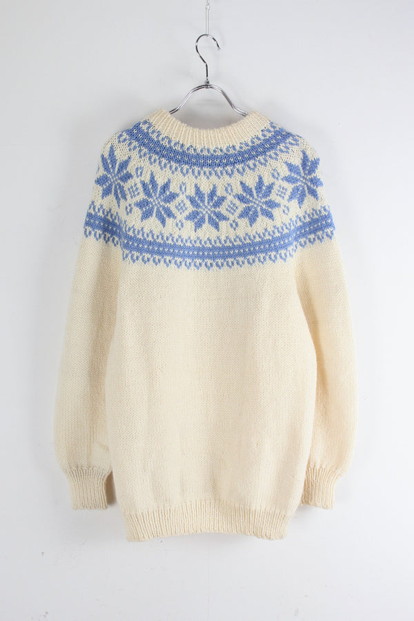 NORDIC WOOL SWEATER / WHITE/LIGHT BLUE [SIZE: M equivalent USED]