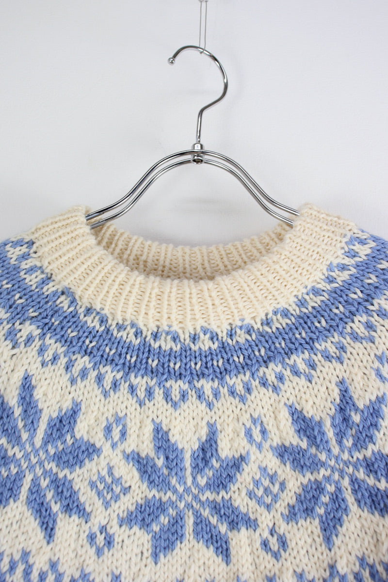 NORDIC WOOL SWEATER / WHITE/LIGHT BLUE [SIZE: M equivalent USED]