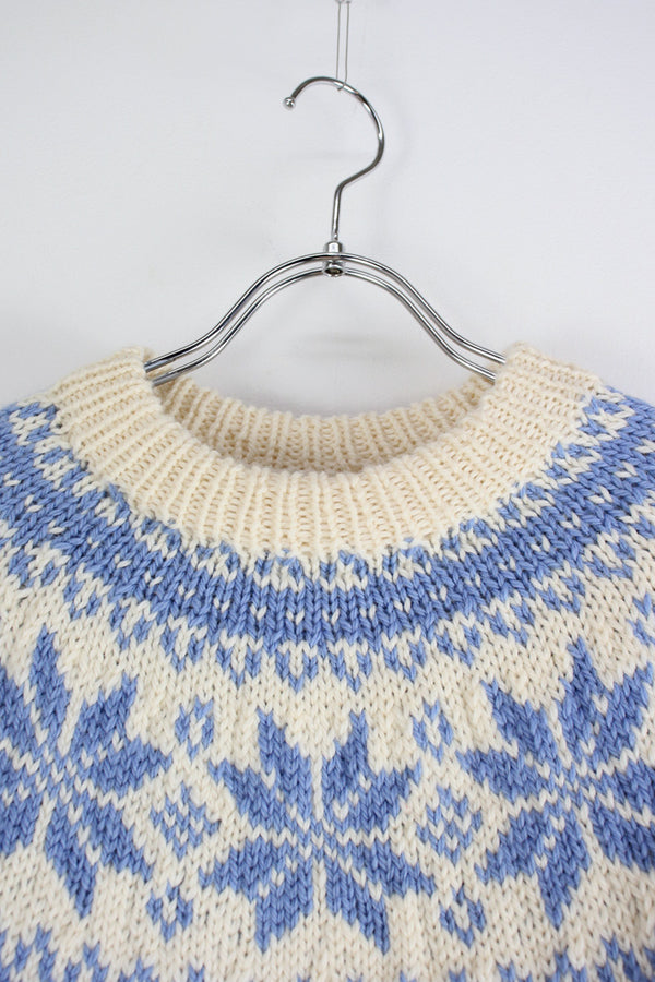 NORDIC WOOL SWEATER / WHITE/LIGHT BLUE [SIZE: M equivalent USED]