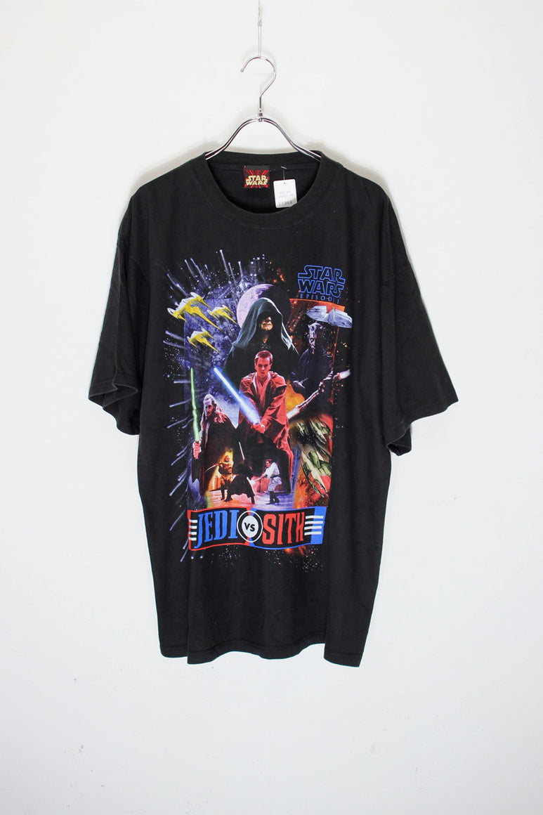 MADE IN USA 99'S S/S STAR WARS EPISODE 1 JEDI VS SITH MOVIE PRINT T-SHIRT / BLACK [SIZE: L USED]