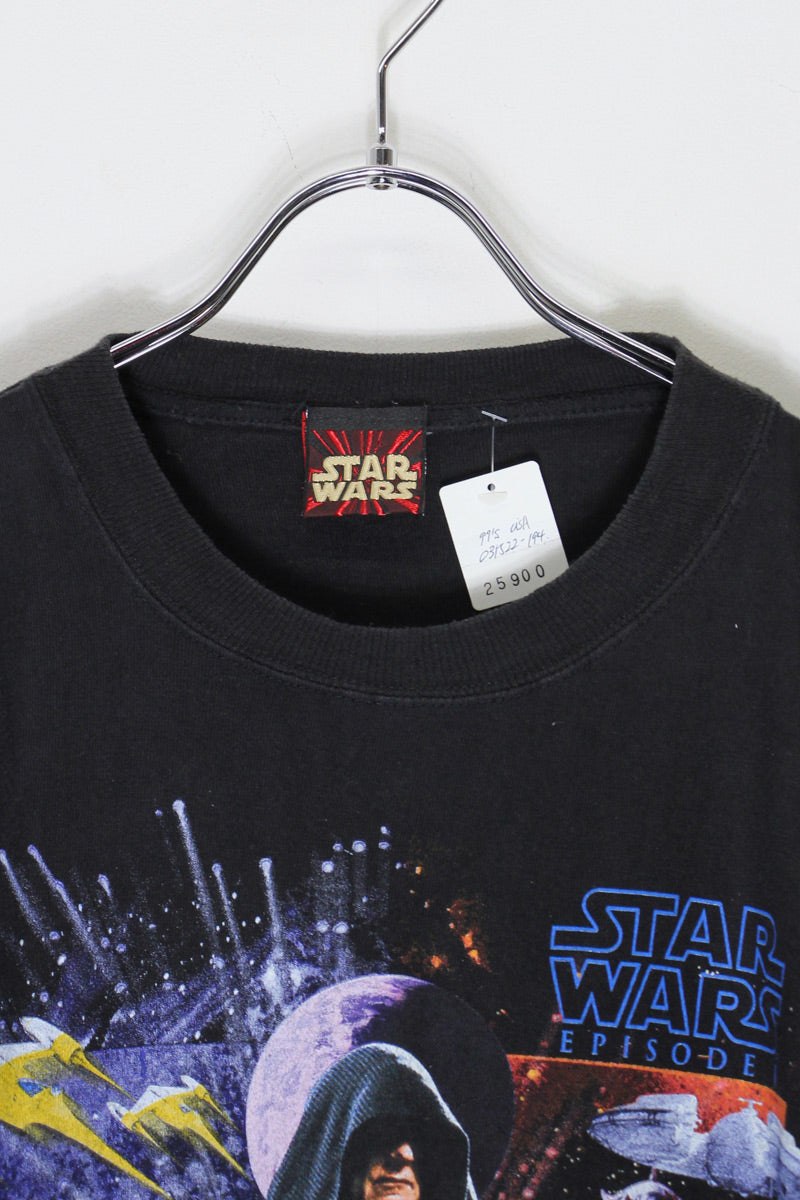 MADE IN USA 99'S S/S STAR WARS EPISODE 1 JEDI VS SITH MOVIE PRINT T-SHIRT / BLACK [SIZE: L USED]