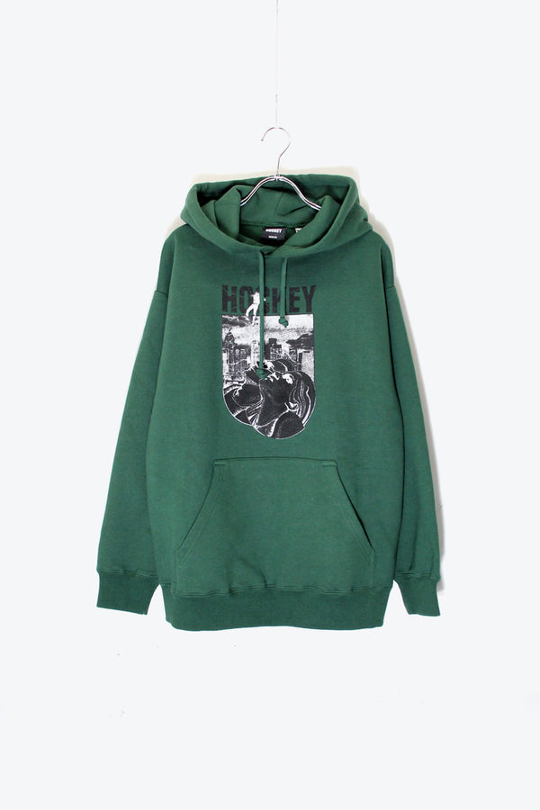PRINT HOODIE SWEATSHIRT / GREEN [SIZE: M USED]