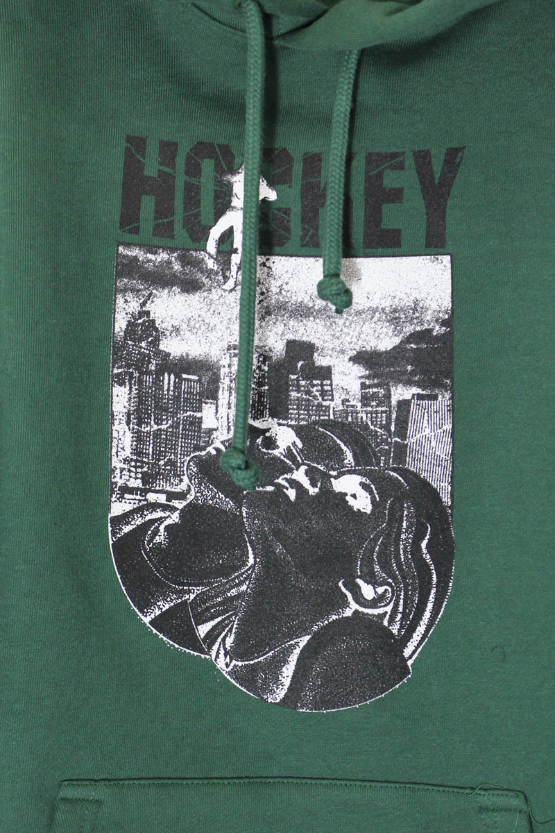 PRINT HOODIE SWEATSHIRT / GREEN [SIZE: M USED]