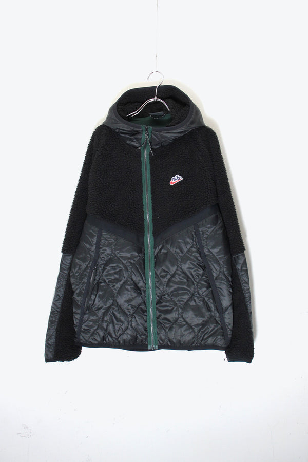 HOODIE QUILTING NYLON FLEECE JACKET / BLACK [SIZE: L USED]