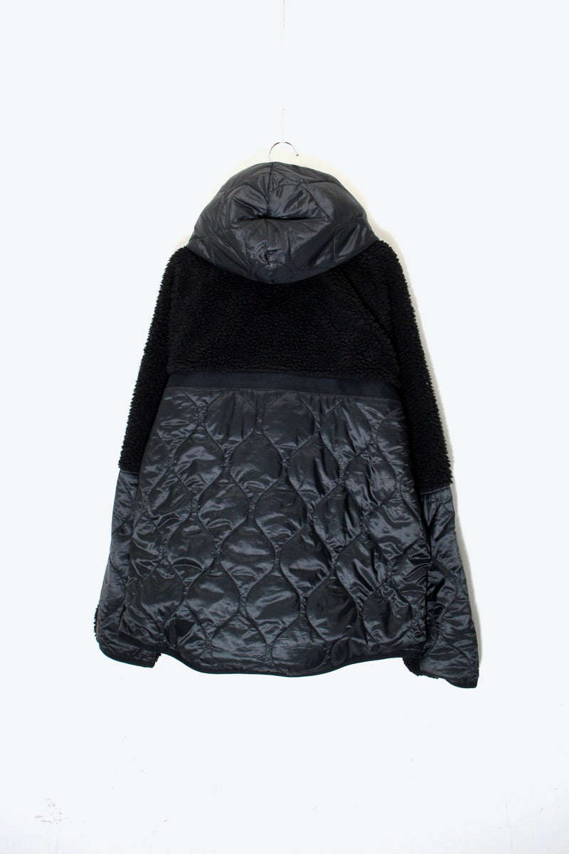 HOODIE QUILTING NYLON FLEECE JACKET / BLACK [SIZE: L USED]