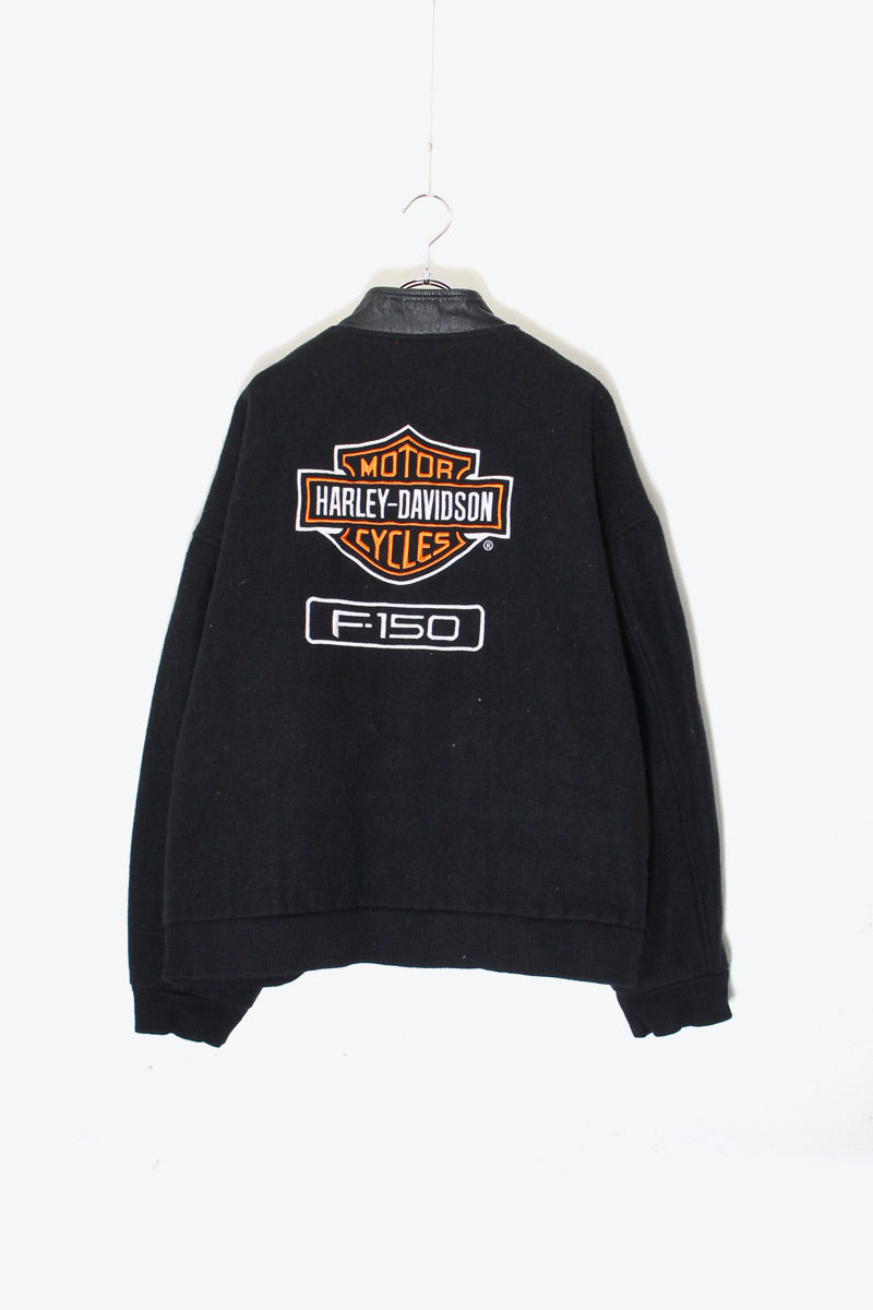 MADE IN CANADA 90'S HARLEY-DAVIDSON BACK EMBROIDERY WOOL STADIUM JACKET / BLACK［ SIZE: XL USED ]