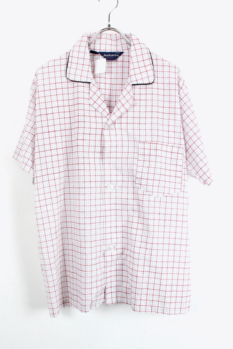 MADE IN USA 90'S S/S PJ CHECK SHIRT / WHITE / RED [SIZE:M USED]