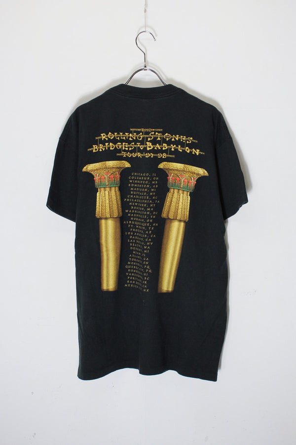 97'S S/S ROLLING STONES PRINT BAND TOUR T-SHIRT / BLACK [SIZE: M equivalent USED]