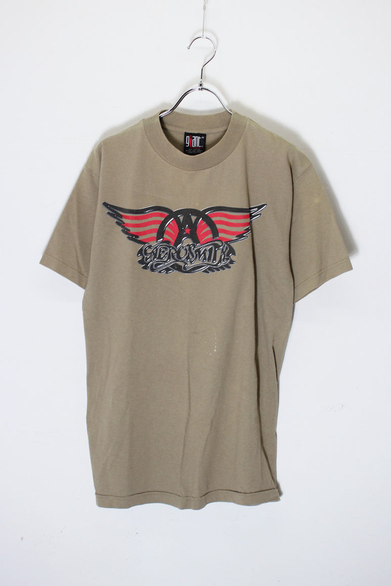 MADE IN USA 98'S S/S AEROSMITH PRINT BAND TOUR T-SHIRT / BEIGE [SIZE: M USED]