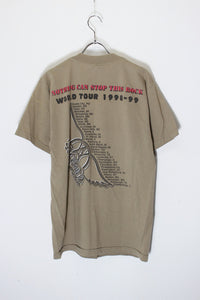 MADE IN USA 98'S S/S AEROSMITH PRINT BAND TOUR T-SHIRT / BEIGE [SIZE: M USED]
