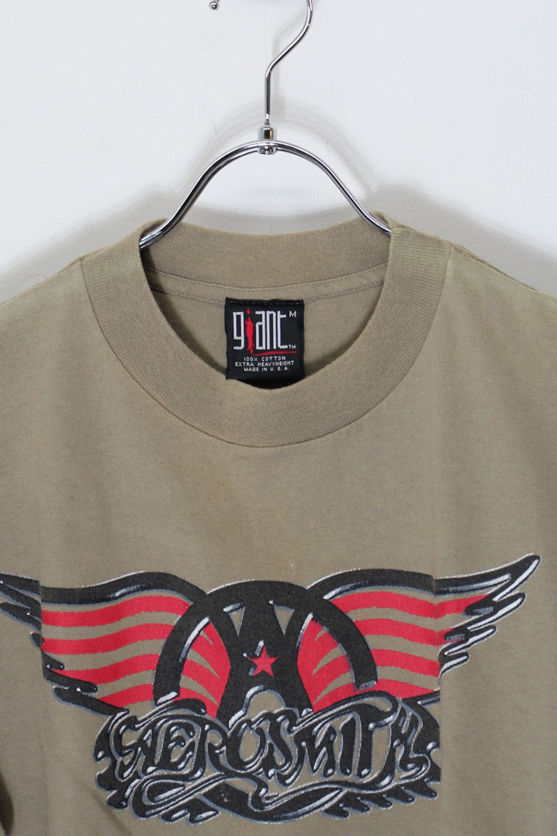 MADE IN USA 98'S S/S AEROSMITH PRINT BAND TOUR T-SHIRT / BEIGE [SIZE: M USED]