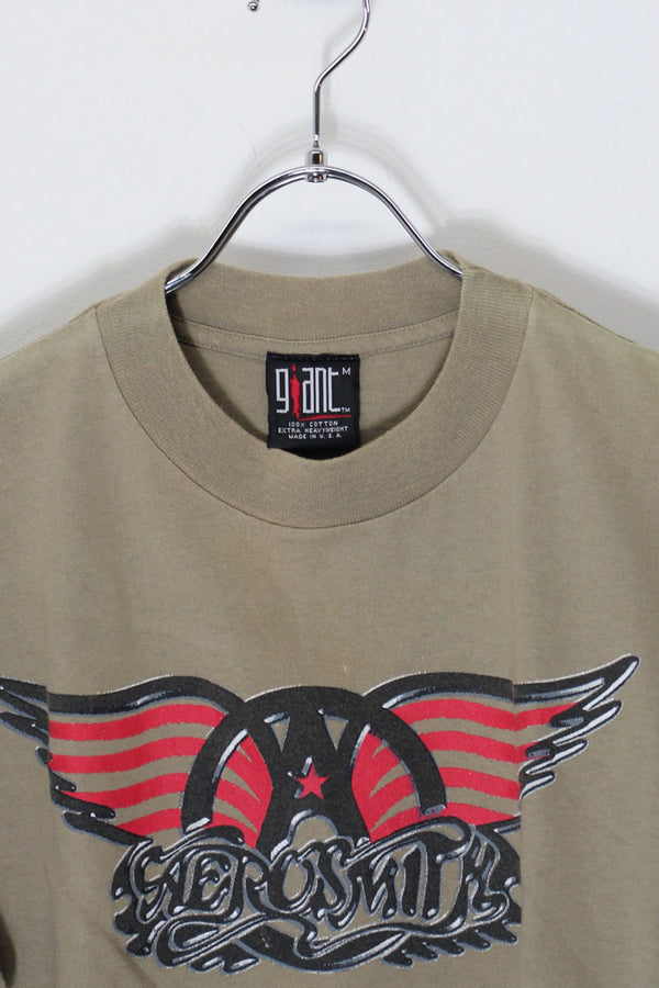 MADE IN USA 98'S S/S AEROSMITH PRINT BAND TOUR T-SHIRT / BEIGE [SIZE: M USED]