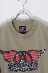 MADE IN USA 98'S S/S AEROSMITH PRINT BAND TOUR T-SHIRT / BEIGE [SIZE: M USED]