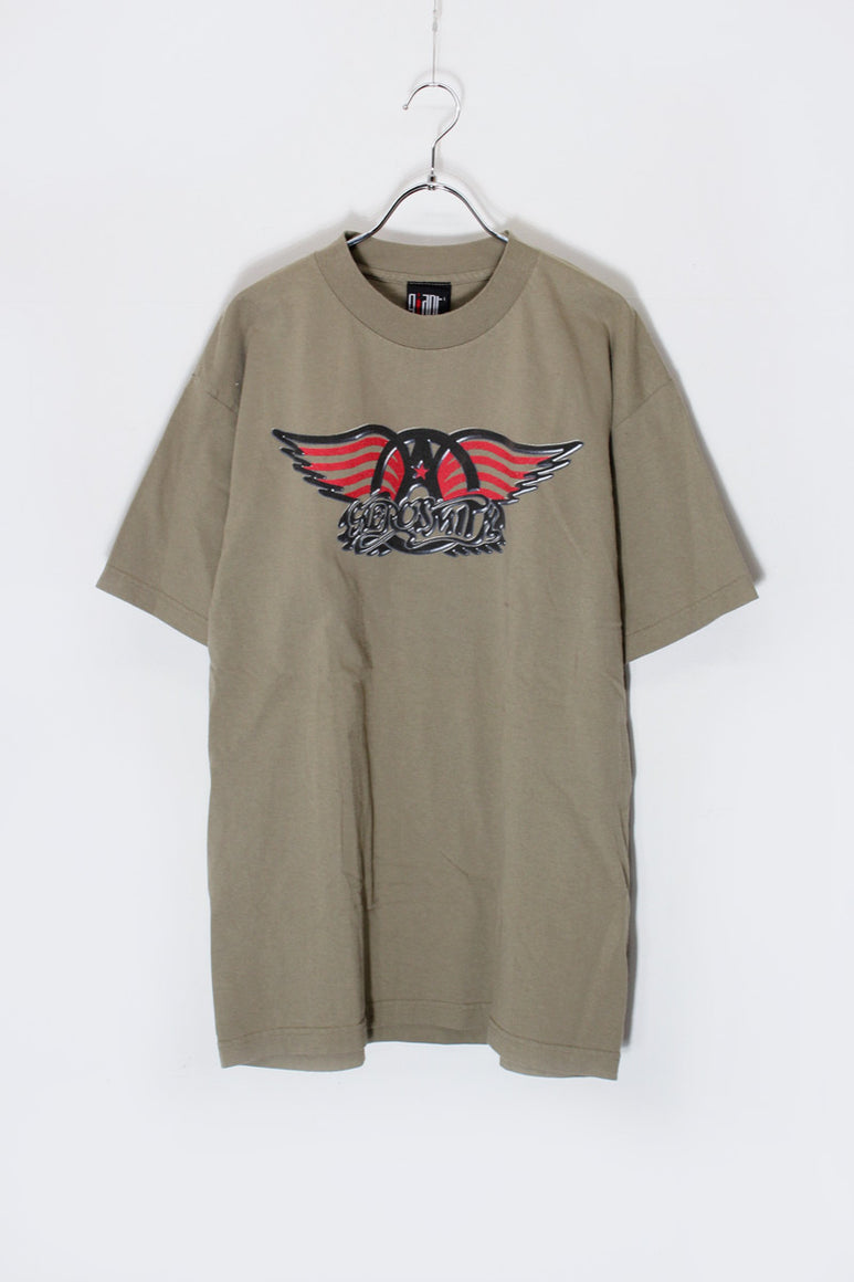 MADE IN USA 98'S S/S AEROSMITH PRINT BAND TOUR T-SHIRT / BEIGE [SIZE: L USED]