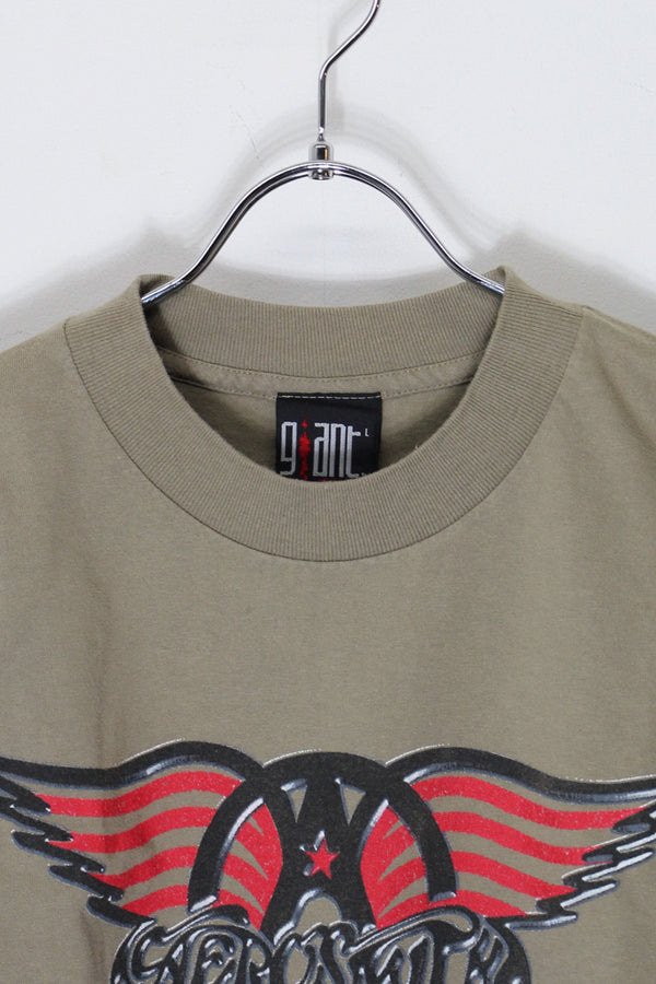 MADE IN USA 98'S S/S AEROSMITH PRINT BAND TOUR T-SHIRT / BEIGE [SIZE: L USED]