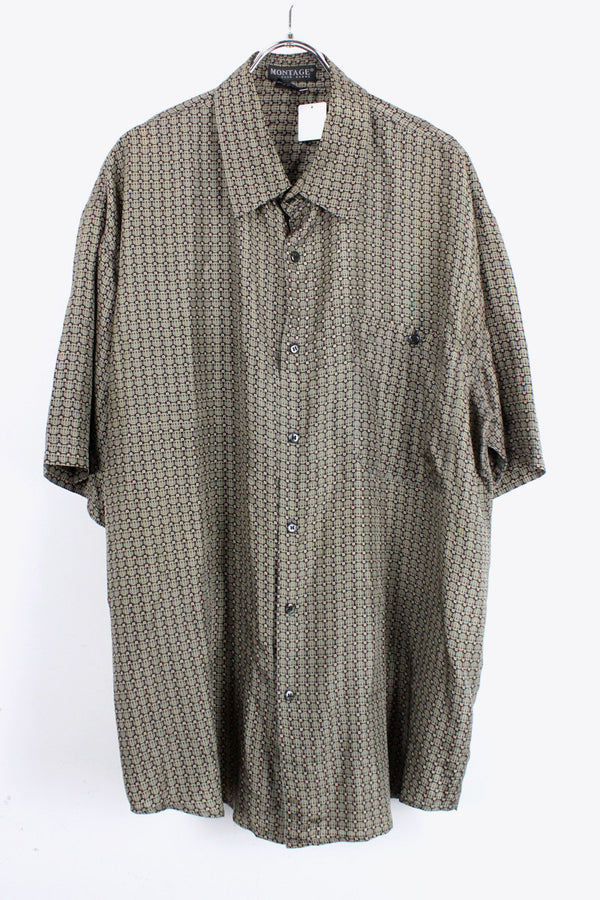 90'S S/S SILK SHIRT / KHAKI [SIZE:L USED]