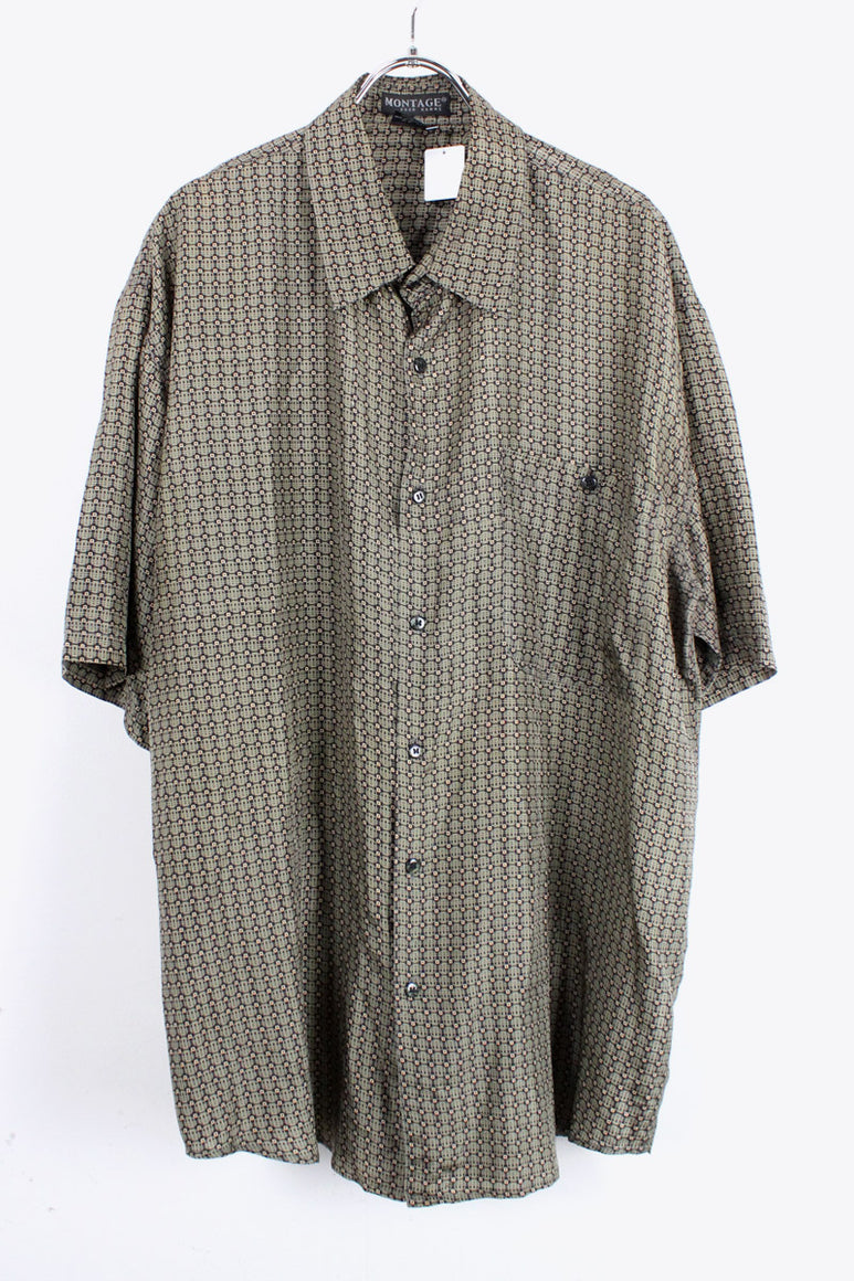 90'S S/S SILK SHIRT / KHAKI [SIZE:L USED]
