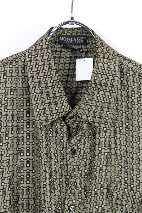 90'S S/S SILK SHIRT / KHAKI [SIZE:L USED]