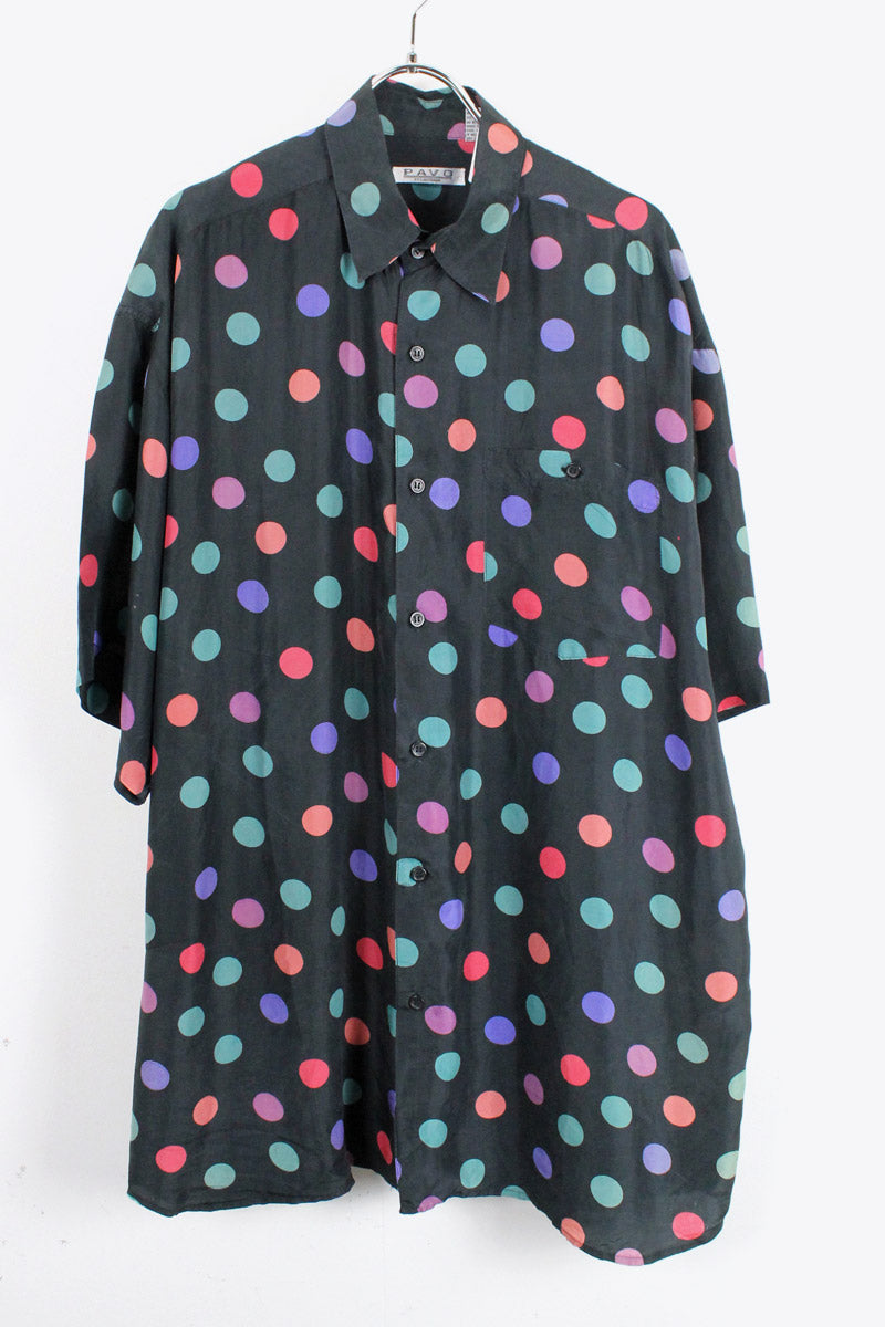 90'S S/S SILK SHIRT / BLACK/MULTI [SIZE:M USED]