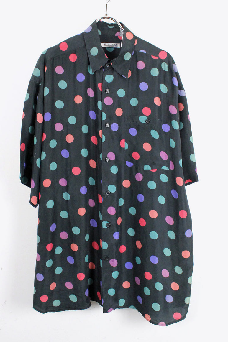 90'S S/S SILK SHIRT / BLACK/MULTI [SIZE:M USED]