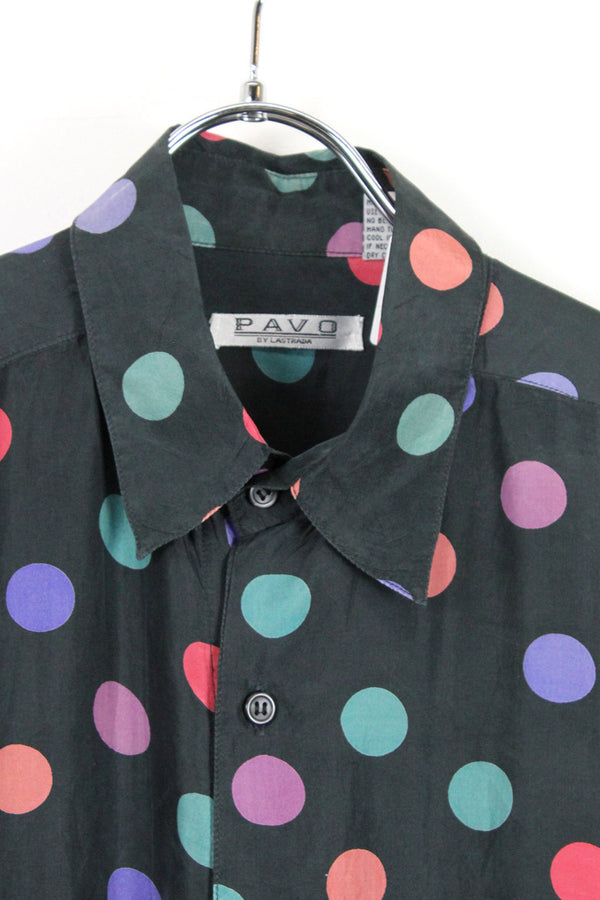 90'S S/S SILK SHIRT / BLACK/MULTI [SIZE:M USED]