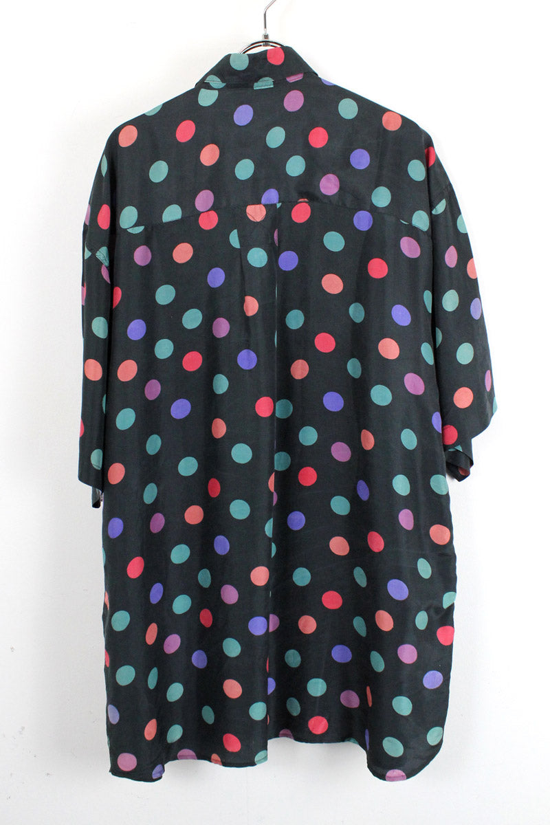 90'S S/S SILK SHIRT / BLACK/MULTI [SIZE:M USED]