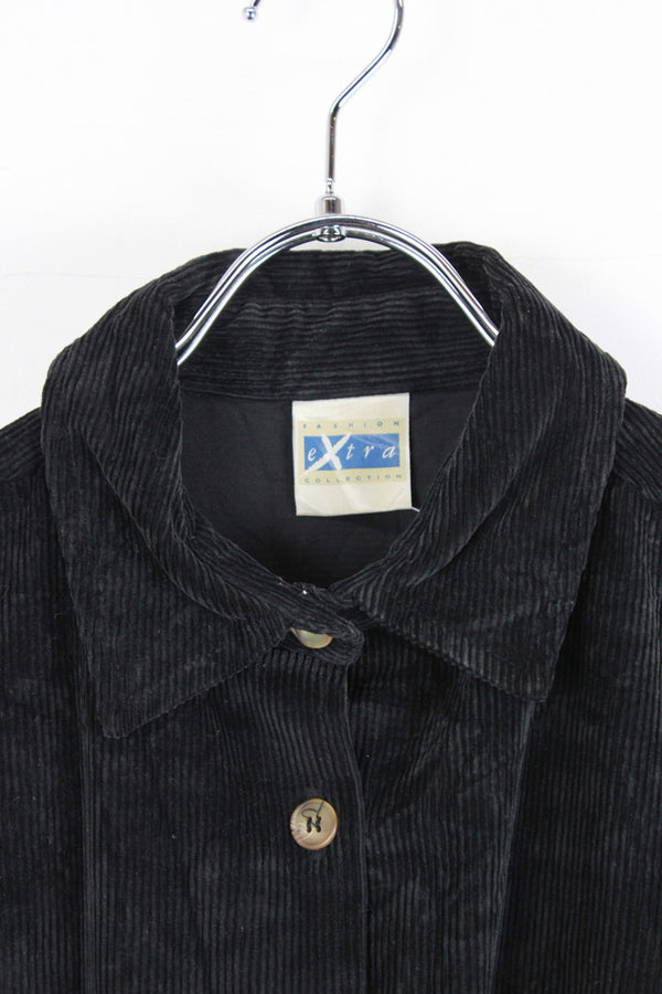 90'S CORDUROY SHIRT / BLACK [SIZE: equivalent to XL, USED]