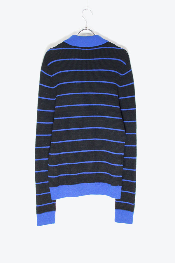MOCK-NECK BORDER WOOL NYLON KNIT SWEATER / BLACK/BLUE [SIZE: L USED]