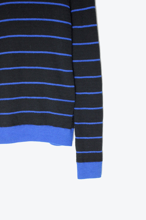 MOCK-NECK BORDER WOOL NYLON KNIT SWEATER / BLACK/BLUE [SIZE: L USED]