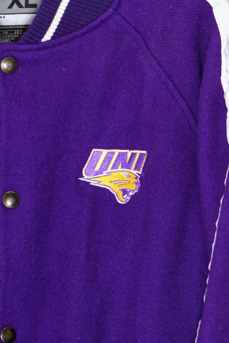 MADE IN CANADA 90'S WOOL STADIUM JACKET W/QUILTING LINER / PURPLE [ SIZE: XL USED ]