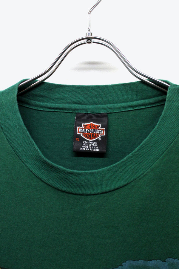 MADE IN USA 90'S S/S SOARING HIGH EAGLE PRINT MOTOR CYCLE T-SHIRT / GREEN [SIZE: XL USED]