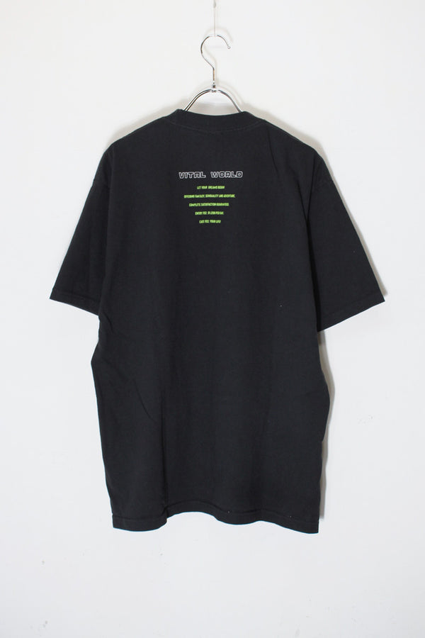 MADE IN USA 90'S S/S VITAL WORLD PRINT T-SHIRT / BLACK [SIZE: L USED]