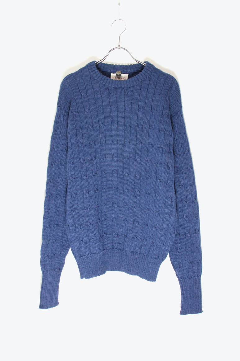 MADE IN JAPAN 90'S WOOL CABLE KNIT SWEATER / NAVY [SIZE: L USED]