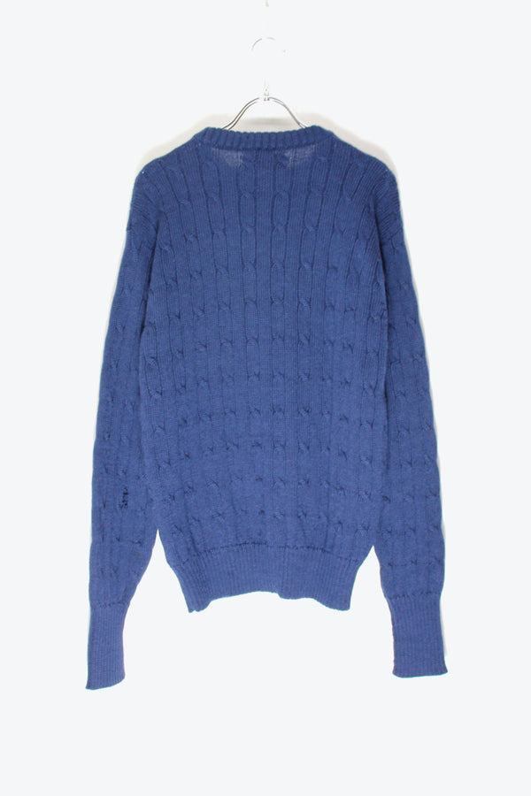 MADE IN JAPAN 90'S WOOL CABLE KNIT SWEATER / NAVY [SIZE: L USED]