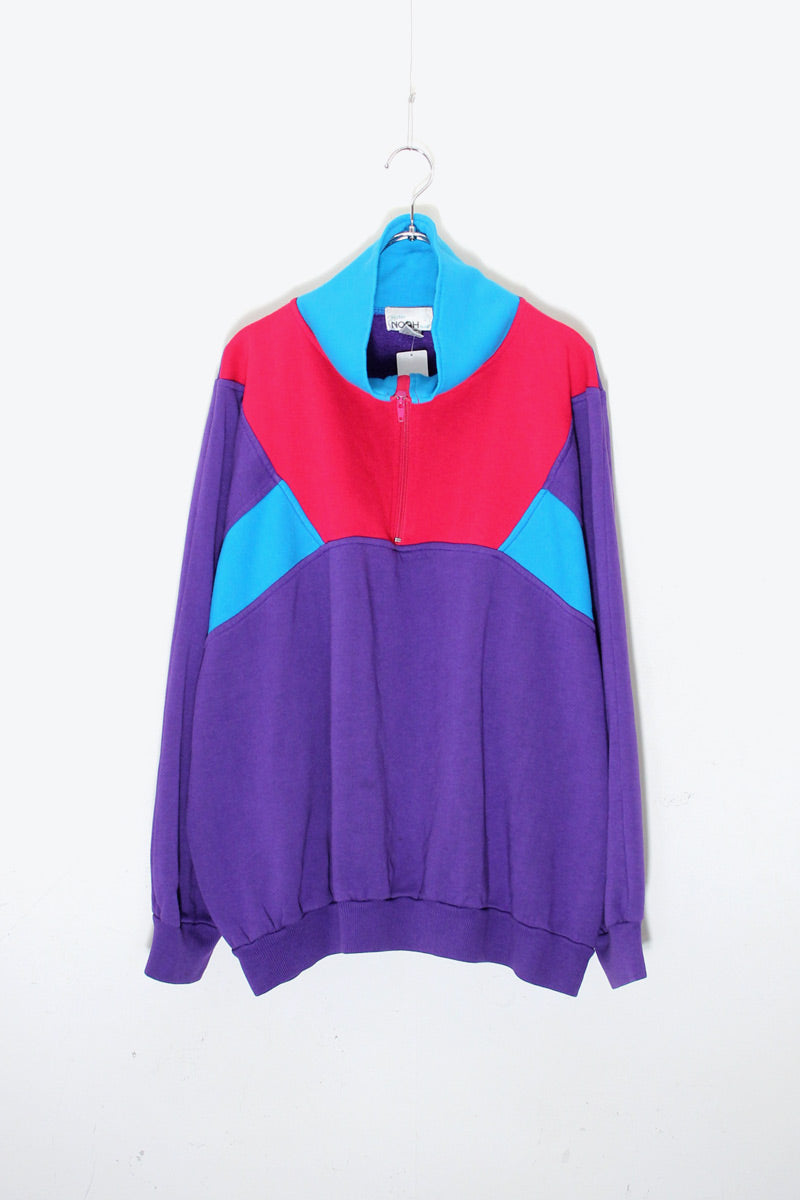90'S HALF ZIP SWEAT TRACK JACKET / RED / PURPLE / LIGHT BLUE [ SIZE: M equivalent USED ]