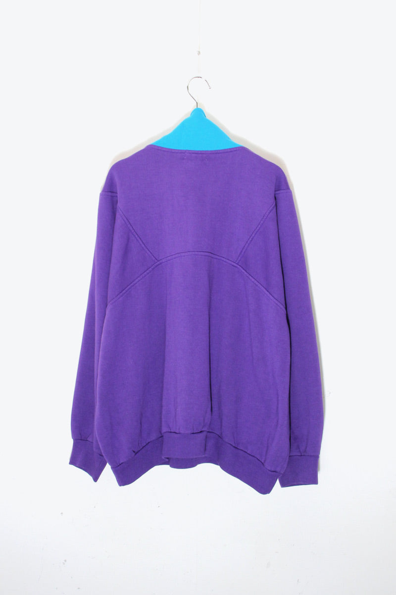90'S HALF ZIP SWEAT TRACK JACKET / RED / PURPLE / LIGHT BLUE [ SIZE: M equivalent USED ]