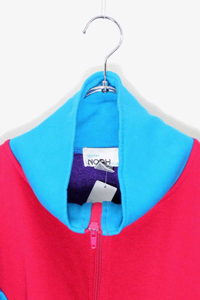 90'S HALF ZIP SWEAT TRACK JACKET / RED / PURPLE / LIGHT BLUE [ SIZE: M equivalent USED ]