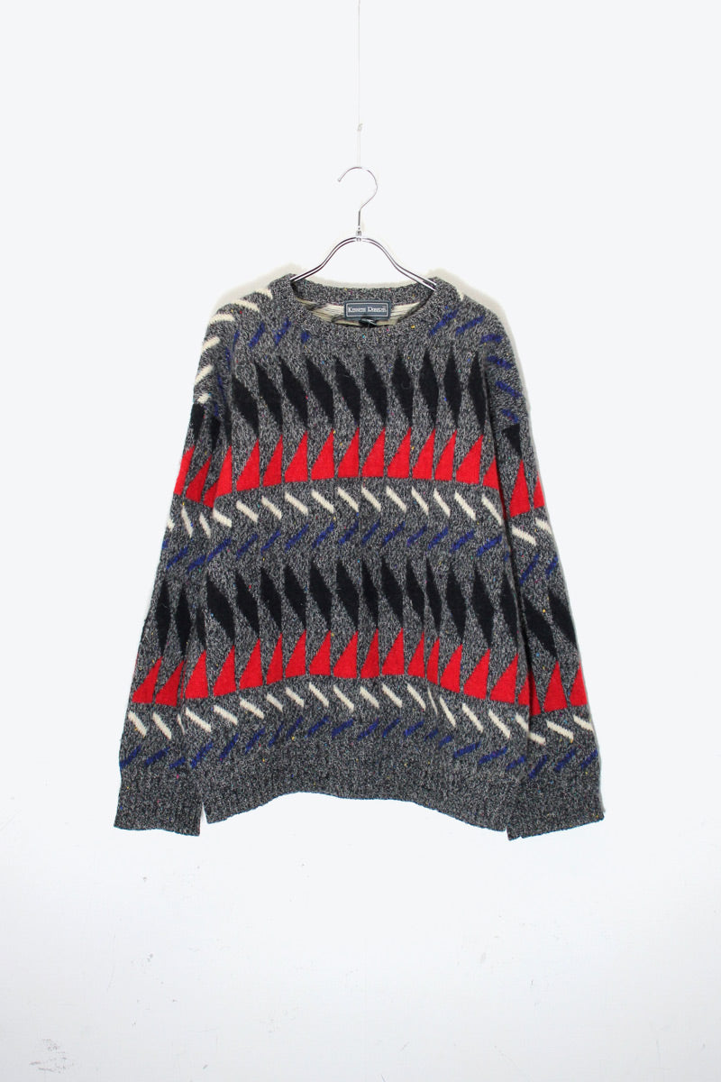 90'S DESIGN WOOL KNIT SWEATER / CHARCOAL [ SIZE: XL USED ]