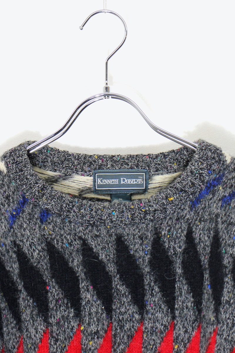 90'S DESIGN WOOL KNIT SWEATER / CHARCOAL [ SIZE: XL USED ]