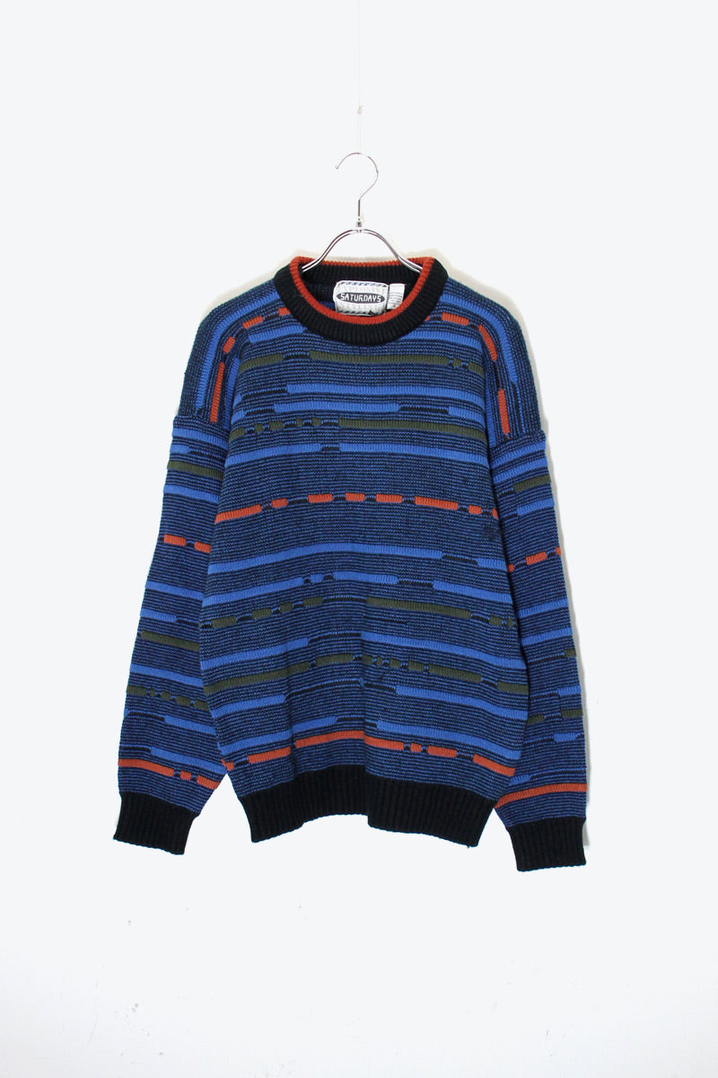 90'S ACRYLIC DESIGN KNIT SWEATER / BLUE [ SIZE: S DEADSTOCK/NOS ]