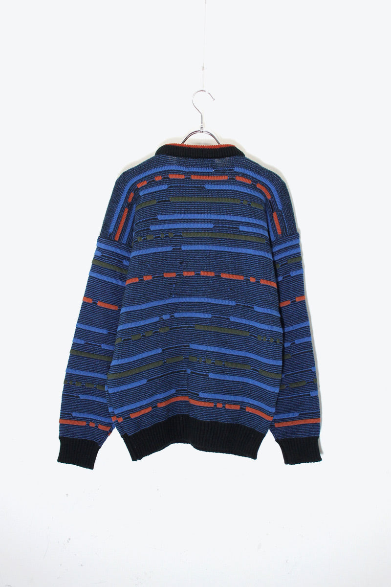 90'S ACRYLIC DESIGN KNIT SWEATER / BLUE [ SIZE: S DEADSTOCK/NOS ]