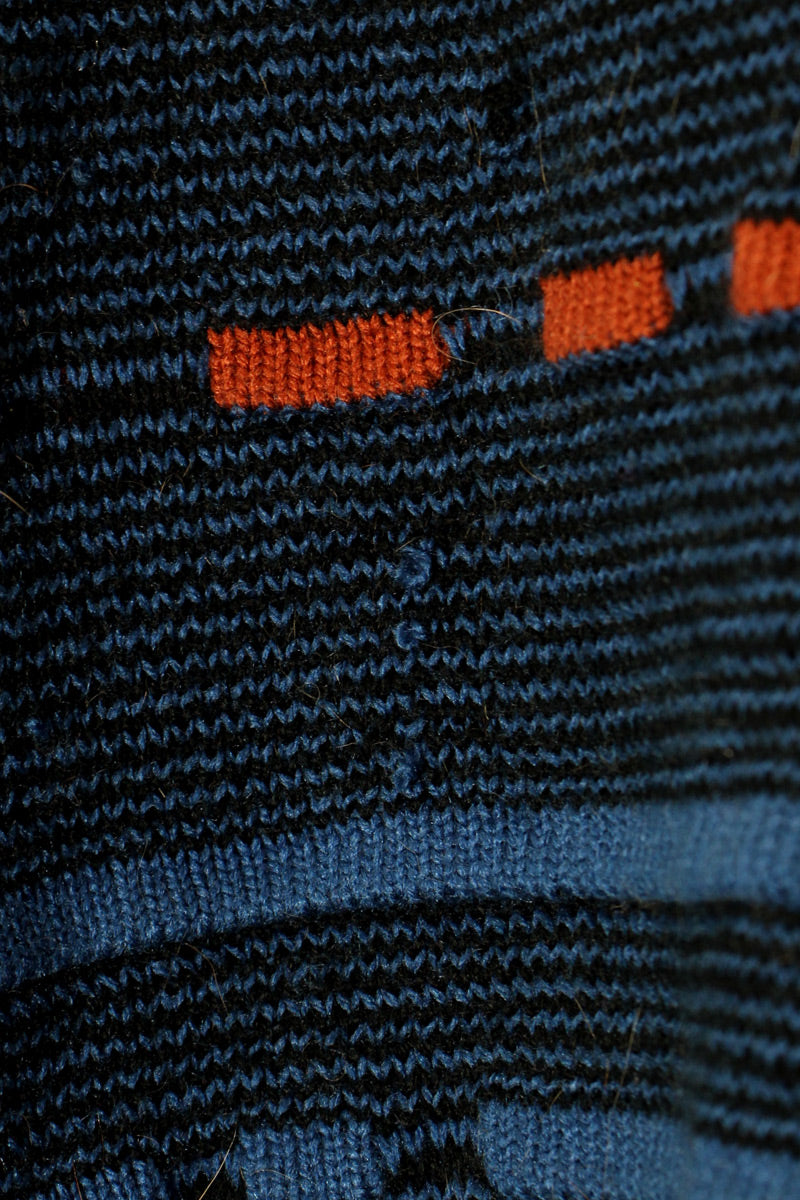 90'S ACRYLIC DESIGN KNIT SWEATER / BLUE [ SIZE: S DEADSTOCK/NOS ]