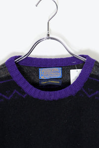 MADE IN USA 80'S DESIGN WOOL KNIT SWEATER / BLACK / CHARCOAL［ SIZE: L USED ]