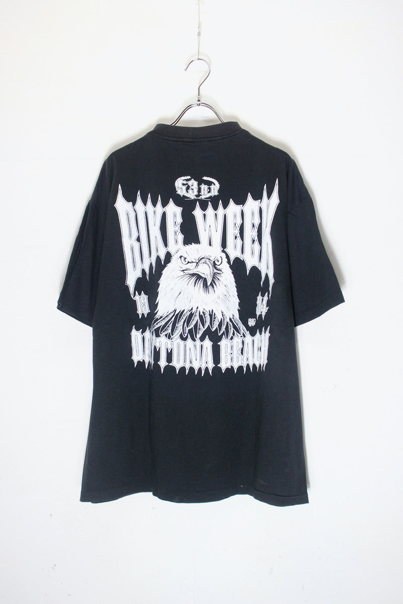 MADE IN USA 87'S S/S HARLEY DAVIDSON LIVE FREE RIDE FREE PRINT MOTOR CYCLE T-SHIRT / BLACK [SIZE: XL USED]