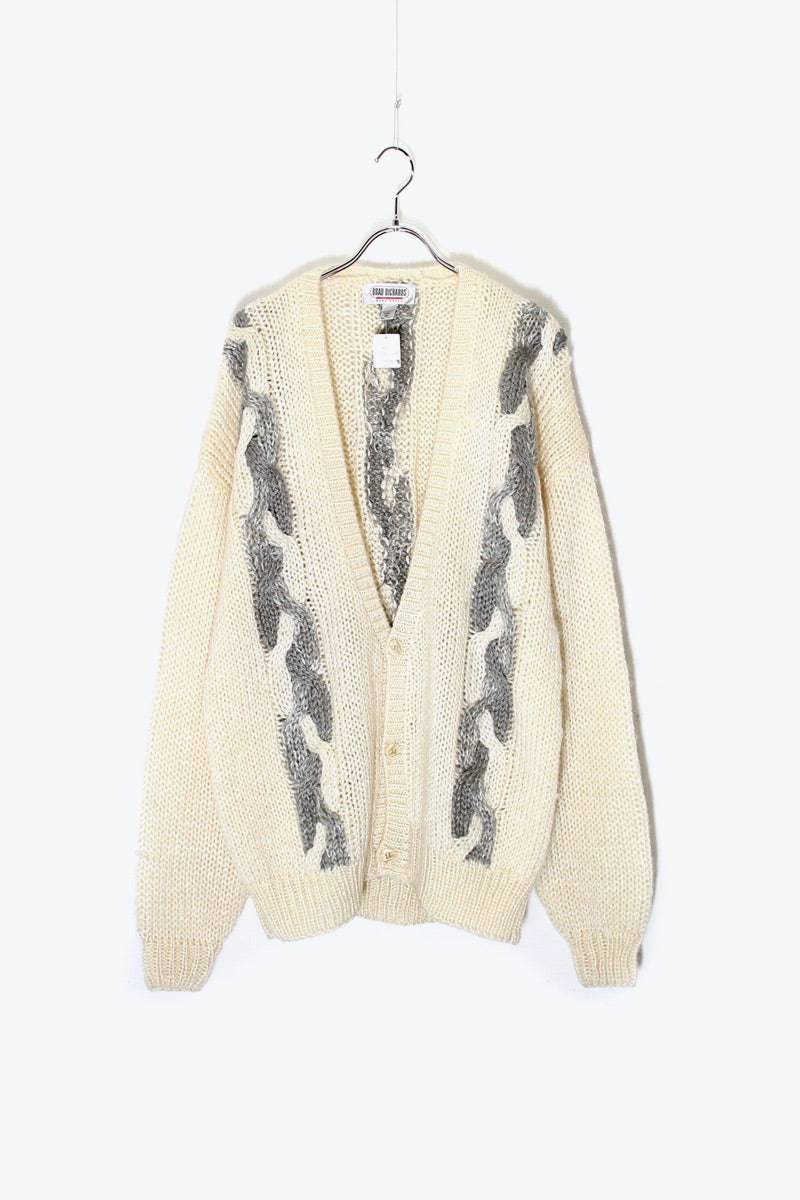 90'S DESIGN ACRYLIC CARDIGAN / CREAM [ SIZE: M USED ]