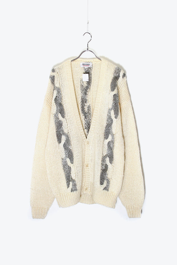 90'S DESIGN ACRYLIC CARDIGAN / CREAM [ SIZE: M USED ]