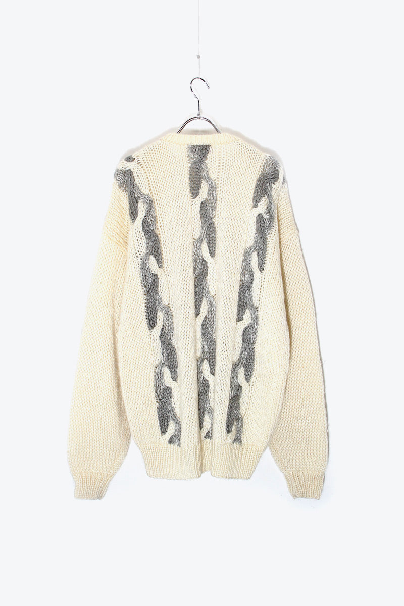 90'S DESIGN ACRYLIC CARDIGAN / CREAM [ SIZE: M USED ]