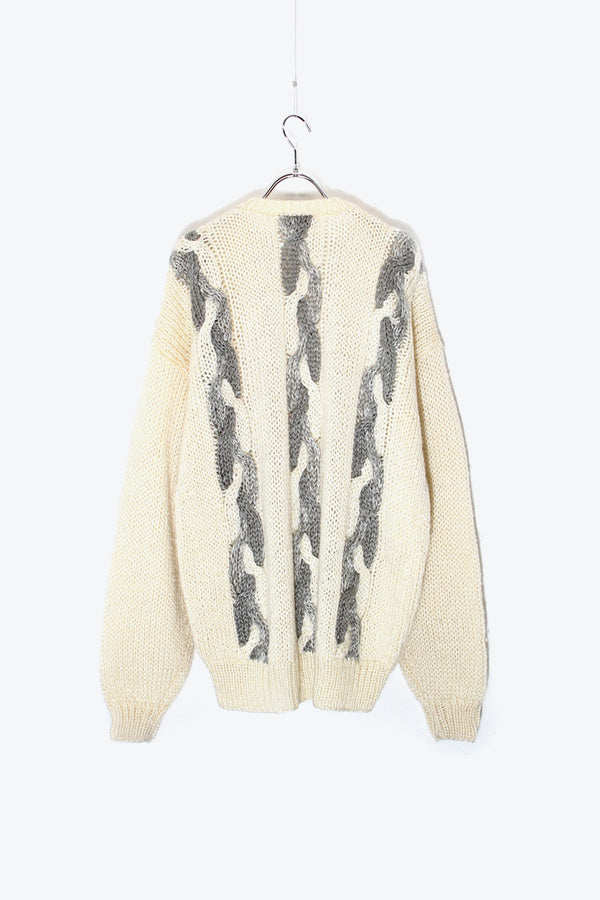 90'S DESIGN ACRYLIC CARDIGAN / CREAM [ SIZE: M USED ]